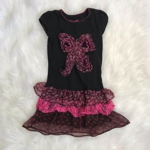 5/25$ - Nanette Girls Pink Black Dress w Ruffles